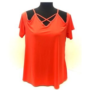 Love Ryan Women's Orange Strappy Short Sleeve Blouse
